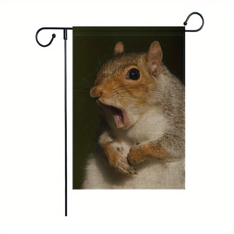 TEMU 1pc Double Sided Grey Squirrel Yawning Polyester Garden Flag Banner 12 X 18 Inch For Outdoor Home Garden Flower Pot Decor (only Flag)
