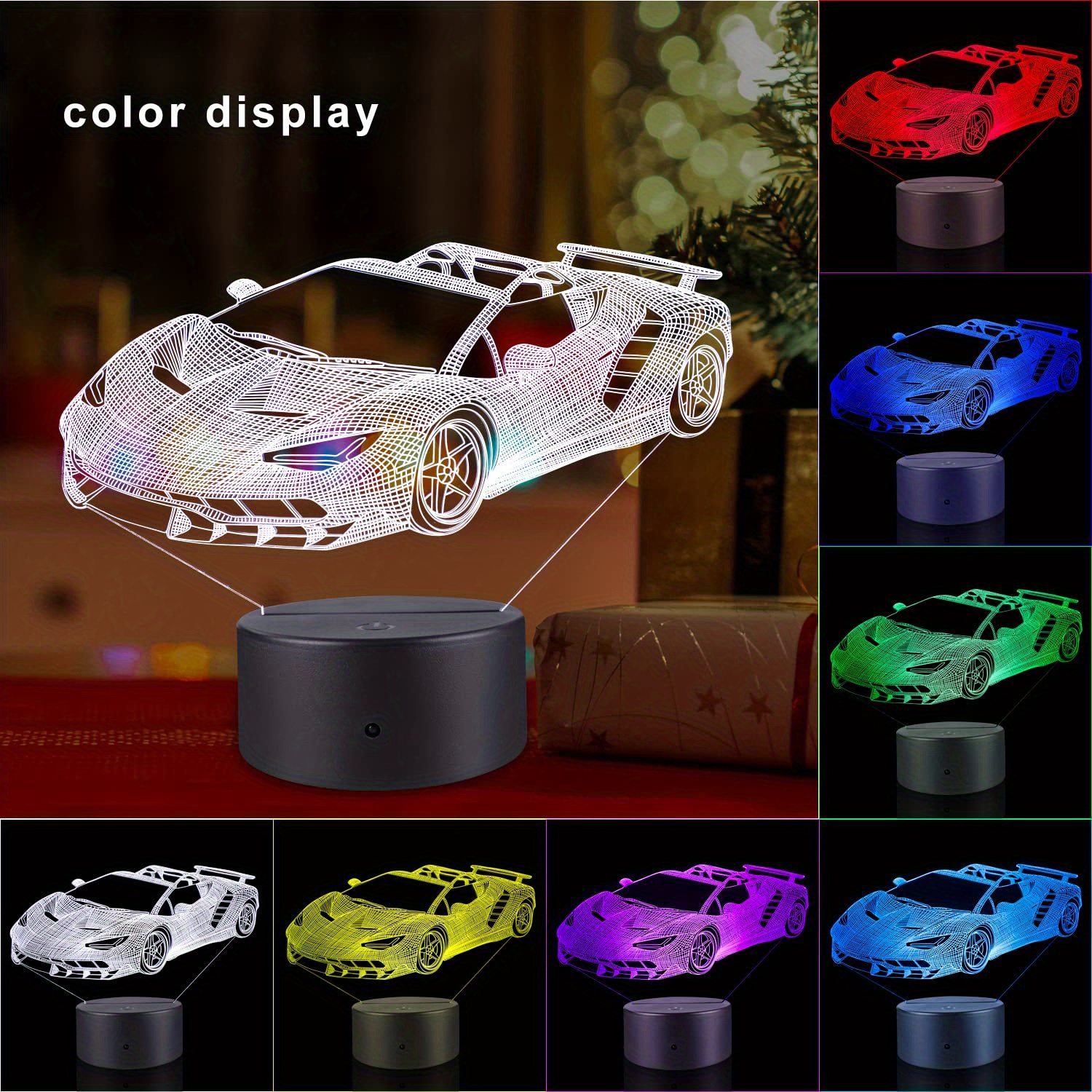 Race Car 3d Night Light 7 Colors Changing Lamp Timer Remote - Temu