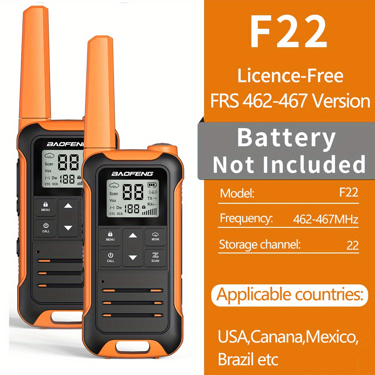 Walkie Talkies For Adults Long Range, Baofeng Walkie Talkie,f22 Frs Radio  Walky Talky For Kids Handheld Two Way Radio With Noaa Weather Alert  Flashlight For Hiking Camping Trip(no Battery) Pcaks