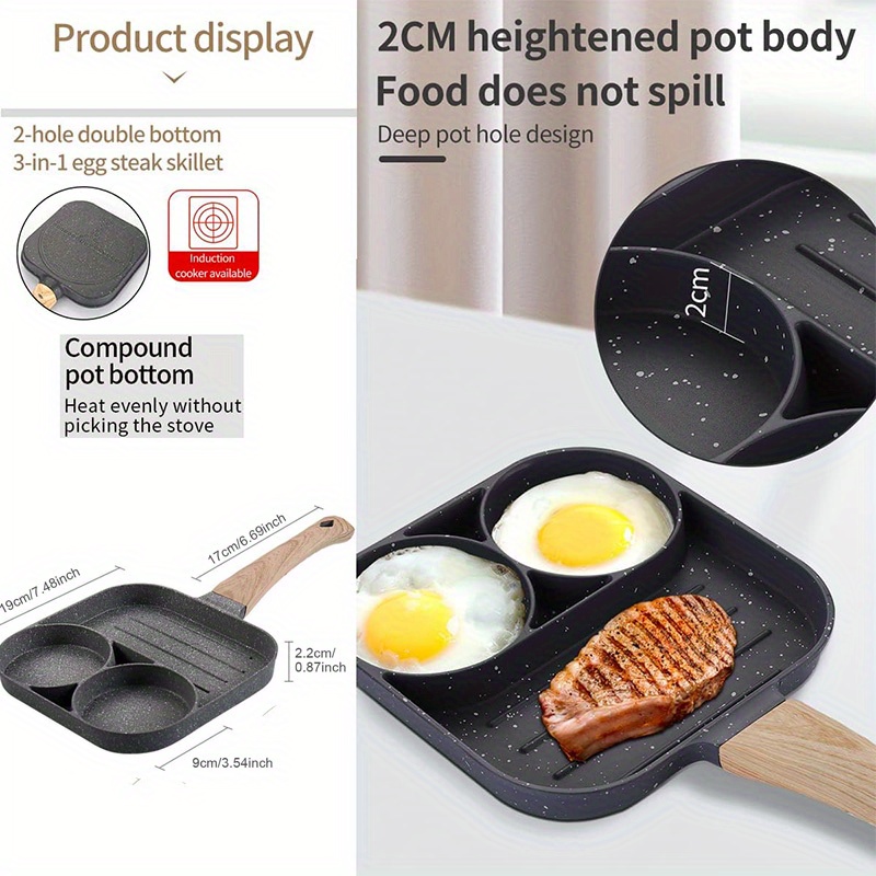 Frying Pan Egg Burger Maker Pan 3 Cups Divided Grill Frying - Temu