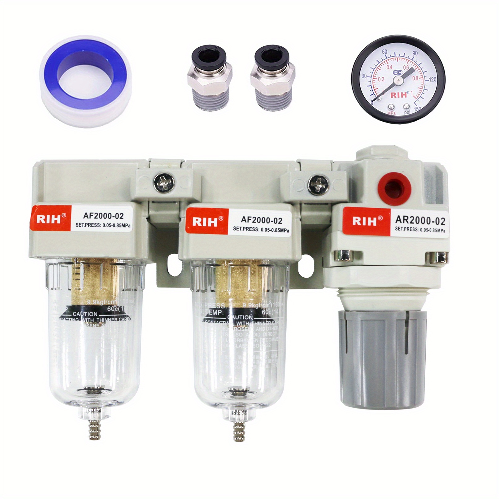 1pc Rih Pneumatic Ac2110-02 Double Filtering 3 In 1 Air Filter Pressure Regulator Frl Combination With Drain Unit