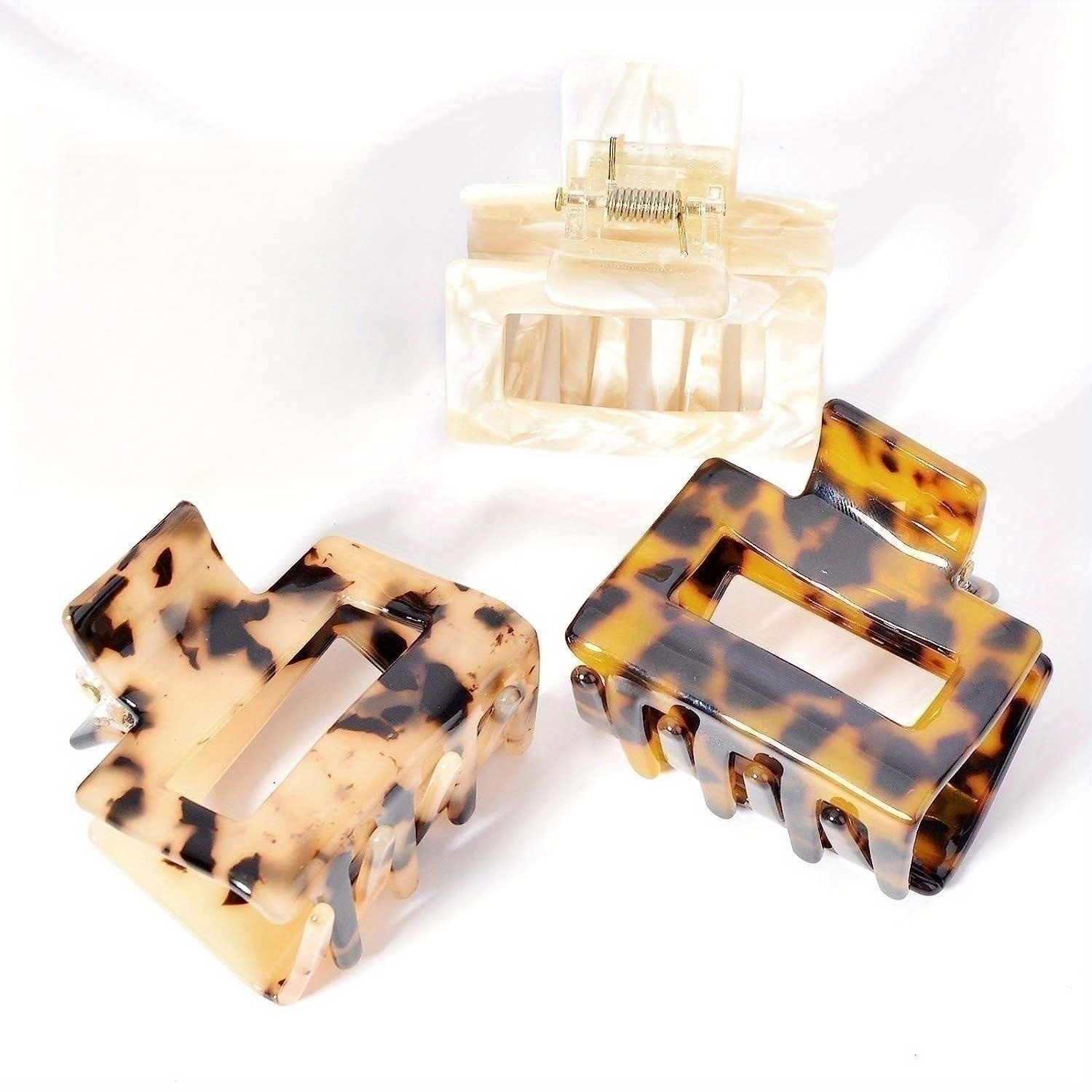 TEMU 3pcs Ladies Multi-colored Tortoisesbill Ponytail Hair Claw Leopard Print French Design Non-slip Hair Claw Headwear Ladies Girls Hair Claw Clip Fashion Elegant Hair Accessories