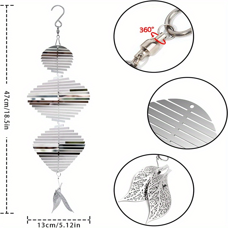 1pc Wind Spinners 3d Hanging Mirrored Wind Chimes Rainbow Light Effect Spinners Metal Yard Spinners Art For Garden Yard Patio