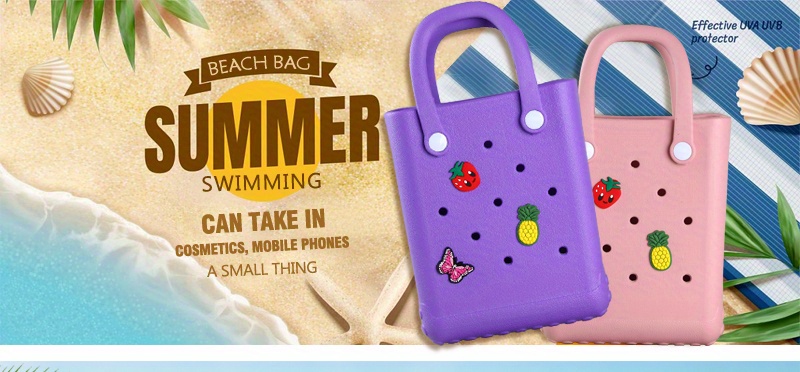 Mini Rubber Summer Beach Bag, Waterproof and Washable Travel Outdoor Tote Bag, Handbag, Swimming Sports Portable Storage Bag,SUN/UV Protection