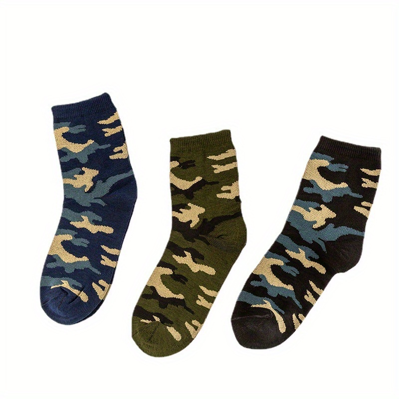 3 Pairs Of Men's Camouflage Compression Socks, Comfy Breathable Socks For Outdoor Wearing All Seasons Wearing