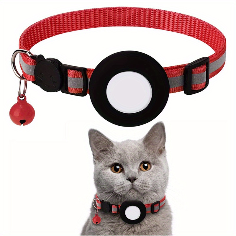 Collar reflectante para gatos Airtag, collar de identificación de gato  personalizado de nailon con funda de silicona impermeable para Airtag y  campana