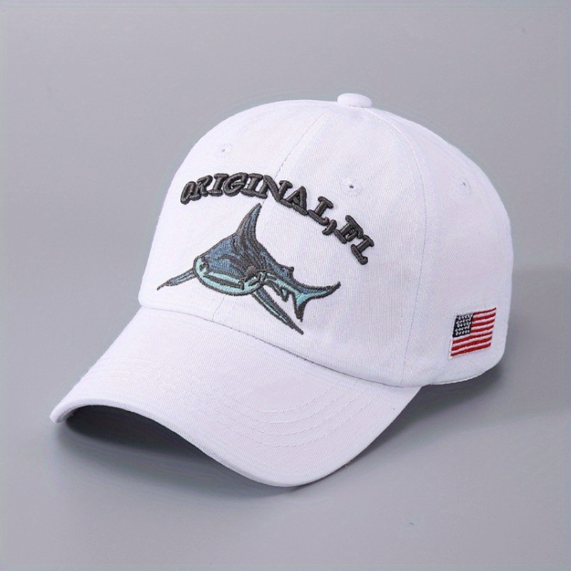 Distressed Shark Embroidery Baseball Cap Vintage Sun Hat