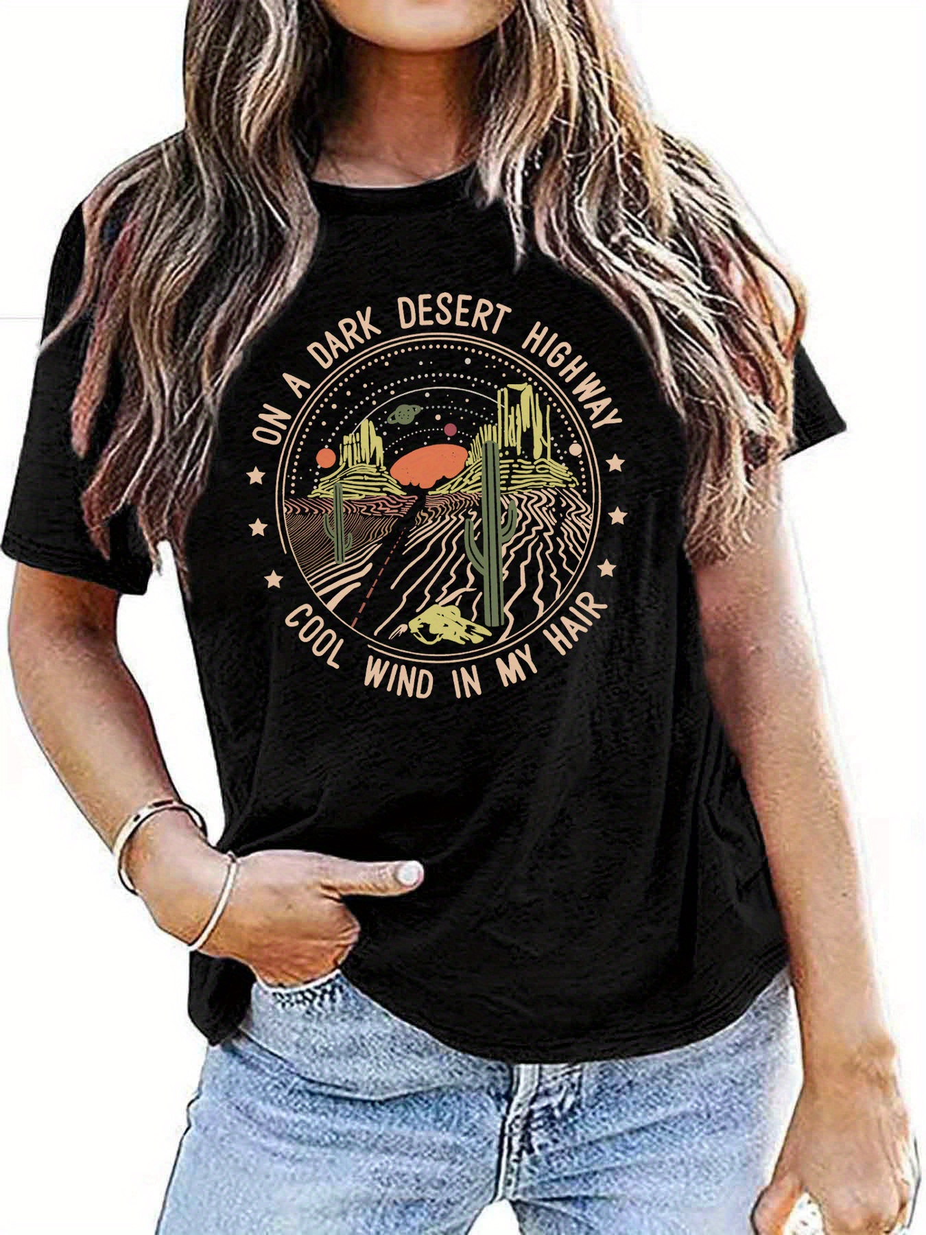 graphic letter t shirt casual crew neck short sleeve t shirt womens clothing Product details 0