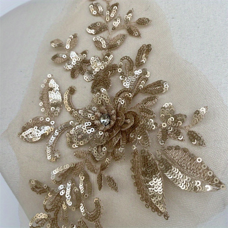 GOLD EMBROIDERY RHINESTONE FABRIC TRIM 