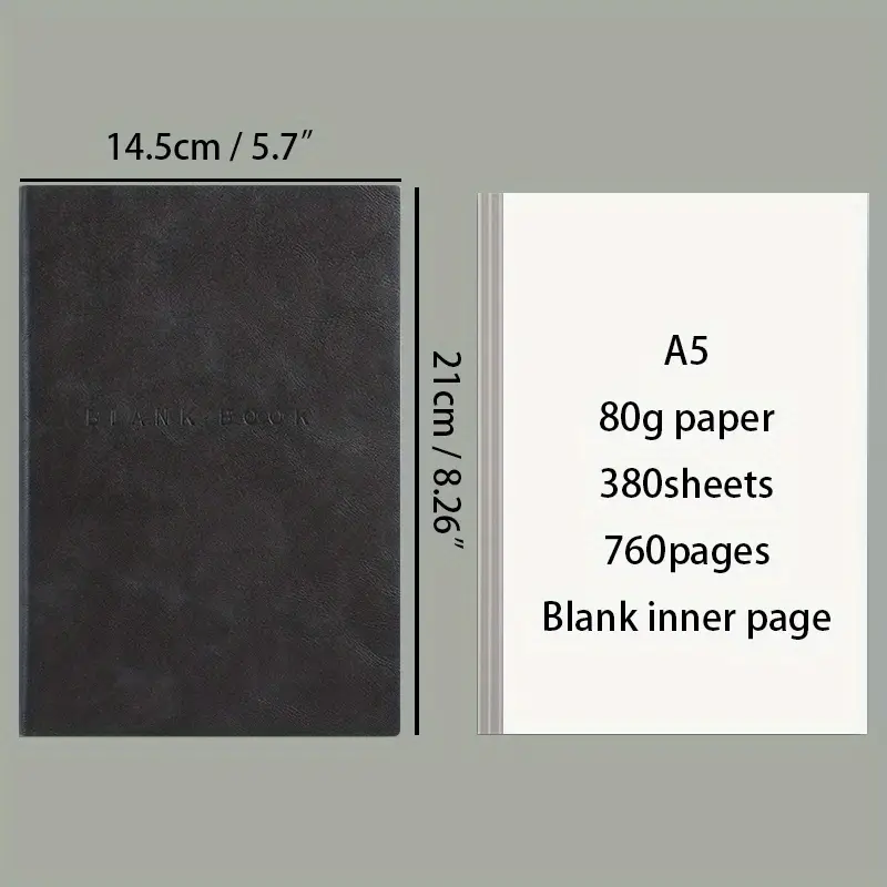 A5 Artificial Leather Hardbound Notebook - Thickened 736 Pages Of Blank Sketch  Book Small Fresh Diary Diy Notepad High Color Value Thick Business Painting  Book - Temu Belgium