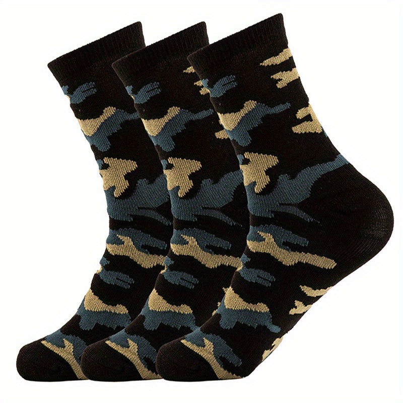 3 Pairs Of Men's Camouflage Compression Socks, Comfy Breathable Socks For Outdoor Wearing All Seasons Wearing