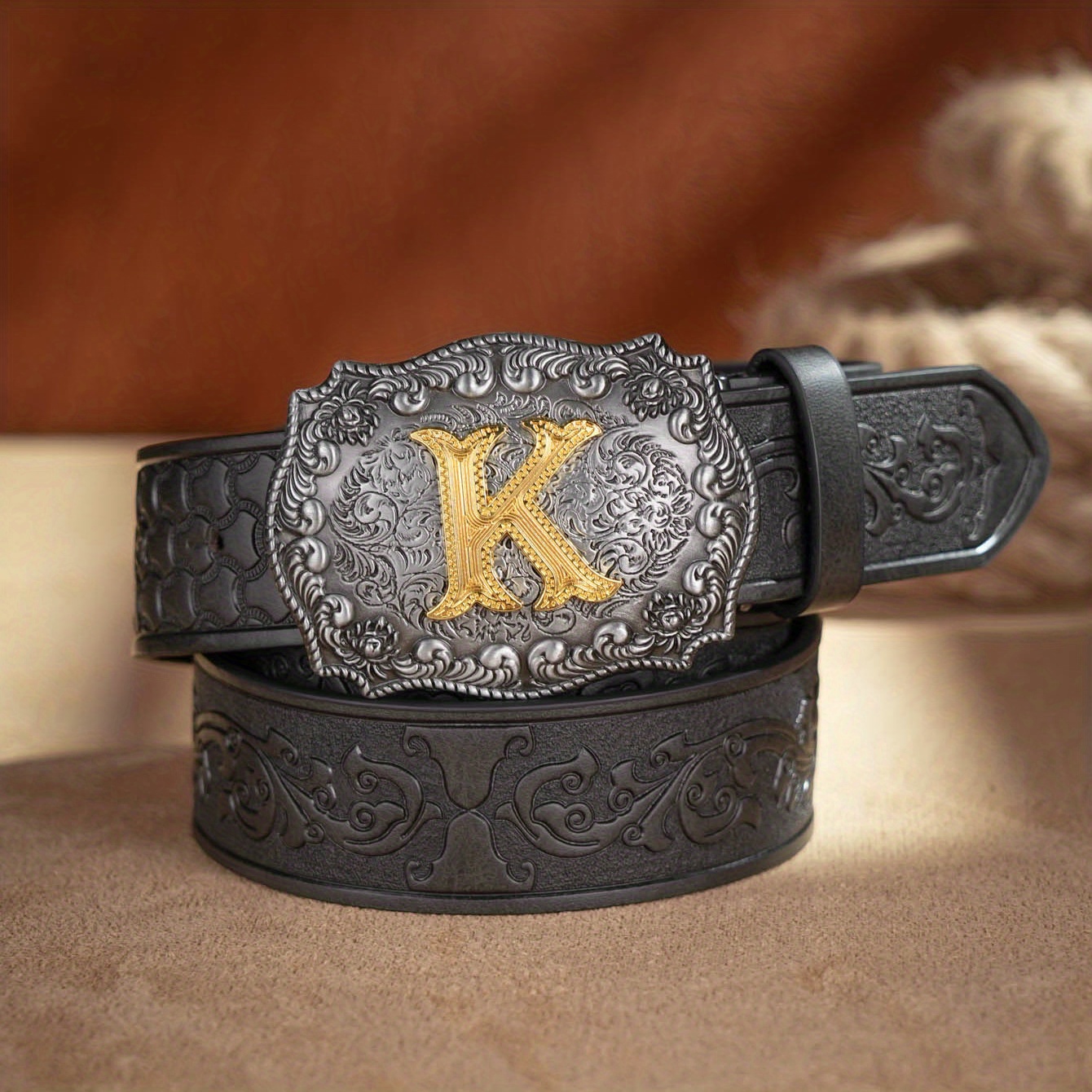 Men's High Quality K Letter Leather Belt