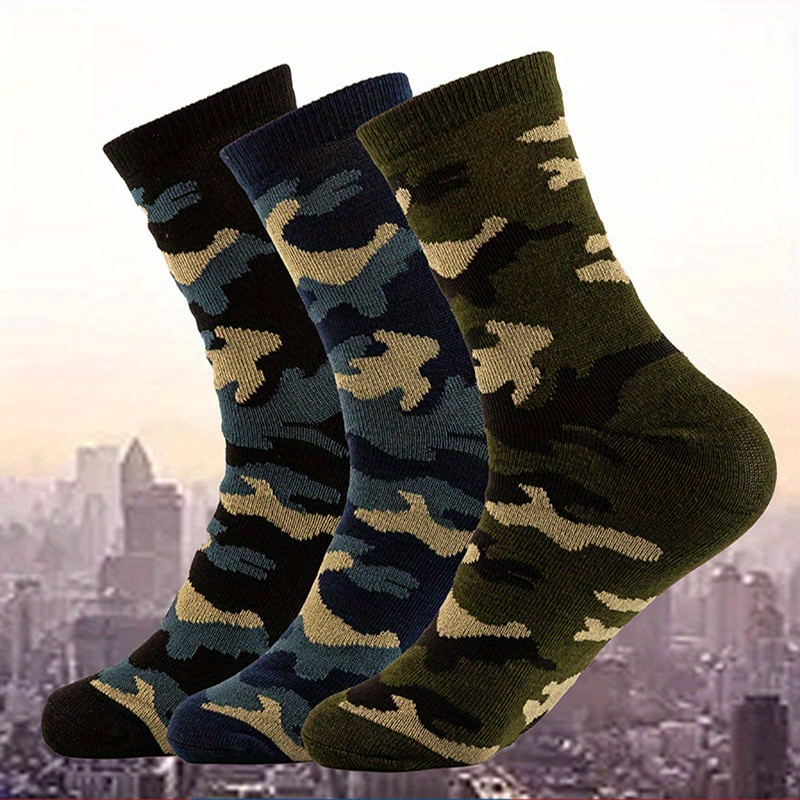 3 Pairs Of Men's Camouflage Compression Socks, Comfy Breathable Socks For Outdoor Wearing All Seasons Wearing
