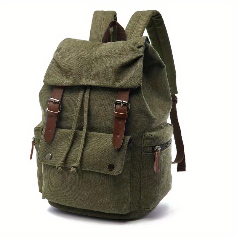 1pc Retro Canvas Backpack, Sturdy And Durable Computer Backpack, High School College Students Middle School Students Schoolbag, Worker Commuter Storage Bag For Office Business Trip - Click Image to Close