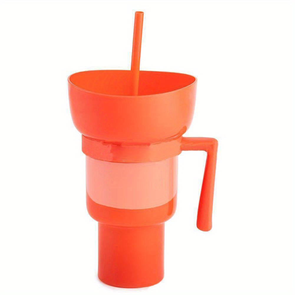 2-in-1 Solid Color Travel Straw Drinking Cup With Snack Bowl