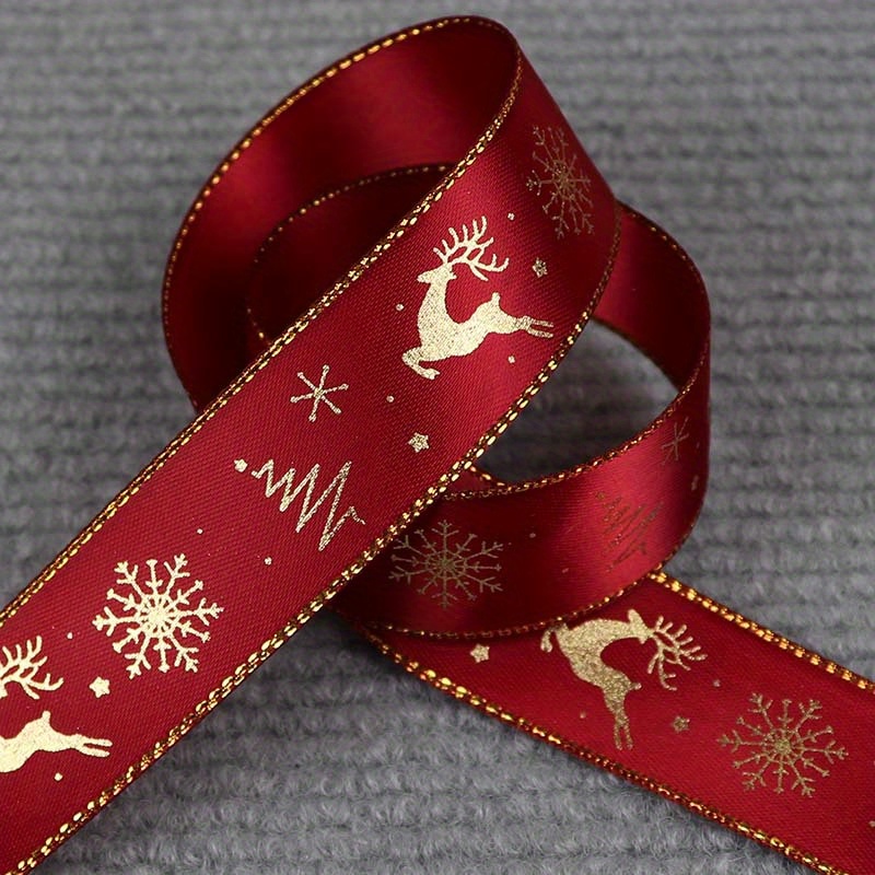 Image of 1pc 5 Yards 25mm Bronzing Christmas Ribbon Printed Polyester Ribbon For Christmas Decoration Gift Wrapping Diy Sewing Fabric
