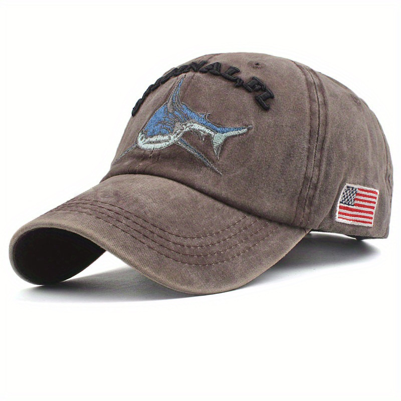 Shark Embroidered Cotton Baseball Cap Washed Distressed Dad Hat Vintage  Adjustable Snapback Trucker Hats for Men Women Kids