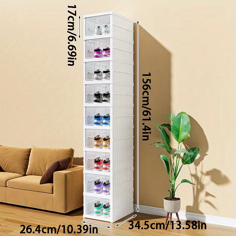 1pc Stackable Folding Shoe Box - Free-Installation Shoe Storage Cabinet For  Men And Women - Plastic Sneaker Organizer With Foldable Design