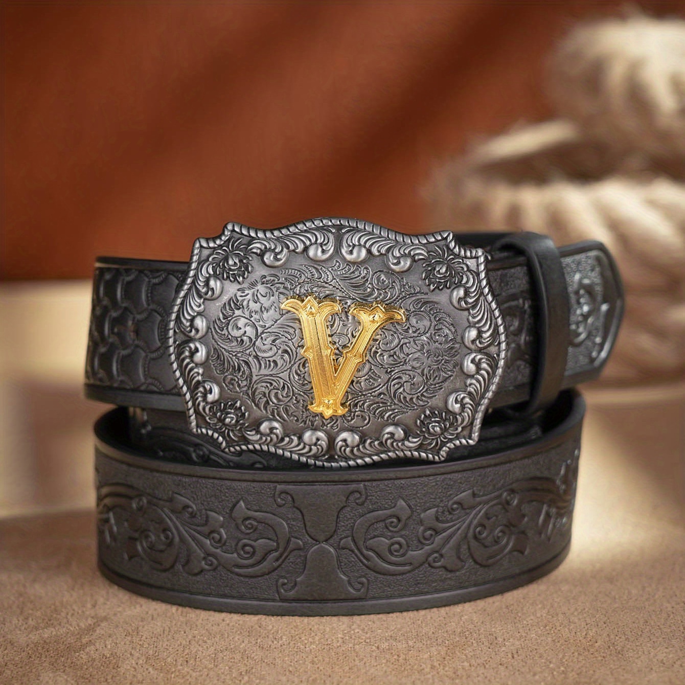 Hollow Lace Horse Head Large Board Buckle Pu Embossed Pu Leather Belt  Trendy Versatile Mens Belt Ideal Choice For Gifts, Shop The Latest Trends