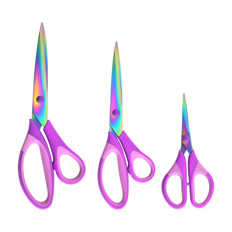 BambooMN Titanium Softgrip Scissors Set for Sewing, Arts, Crafts, Office -  1 Set of 3 - Purple
