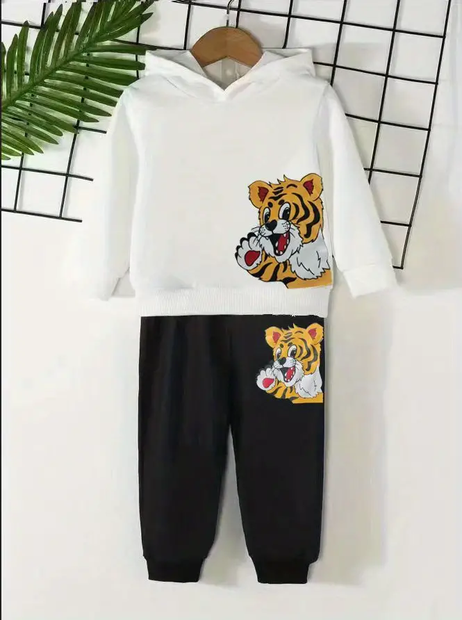 toddler baby boys girls casual set cute tiger pattern hooded long sleeve top tiger print pants childrens sports set details 5