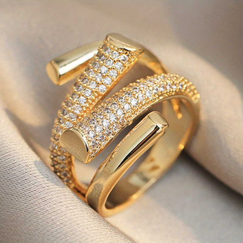 TEMU Trendy Women' Ring Set Zirconia Small Video With Geometric Personalized Women's Finger Ring Shining Jewelry
