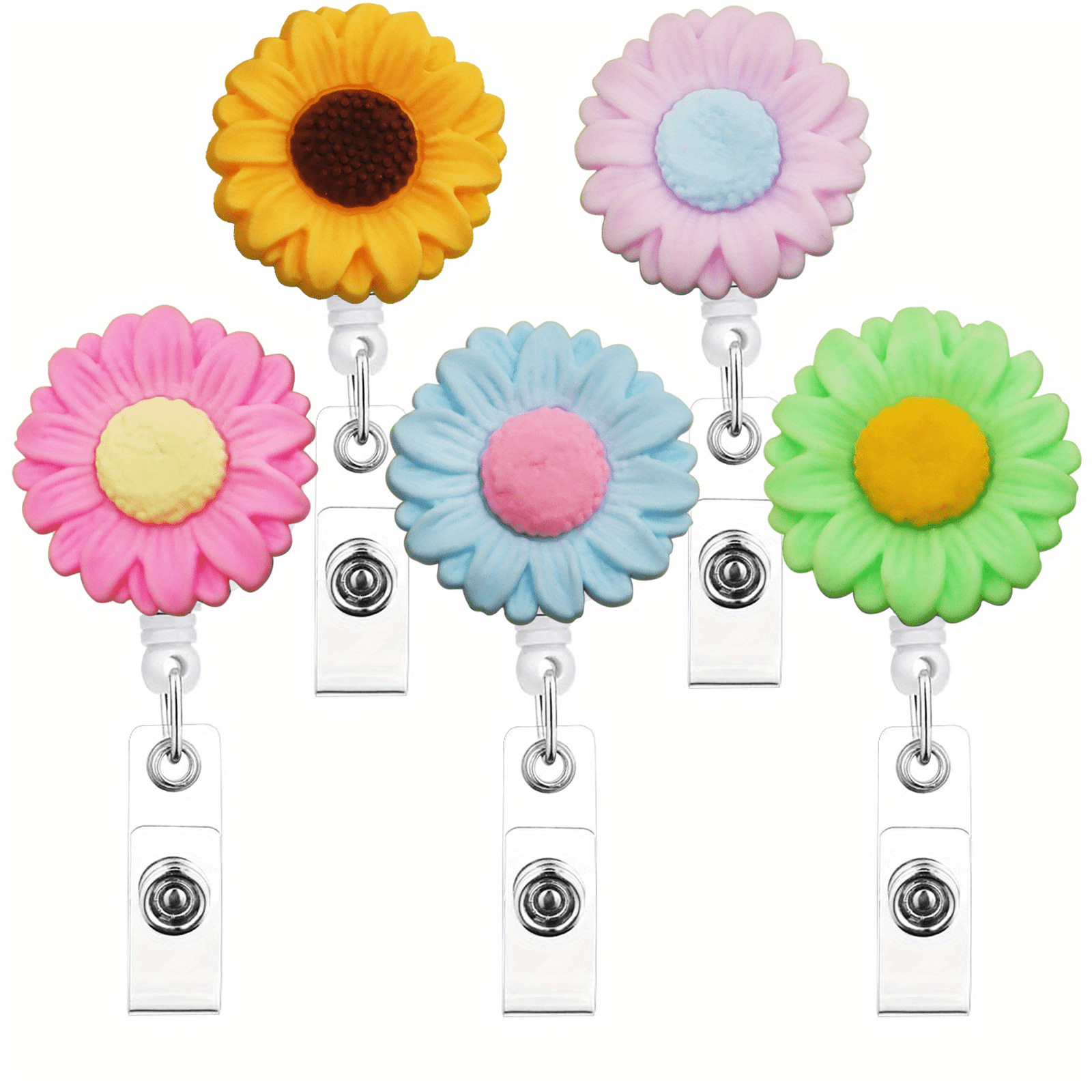 1pc Flower Retractable Badge Holder for Women, Daisy Badge Reel Clip On Name Card, ID Badge Clip for Nurse Doctor, Office Accessories Supplies,Temu