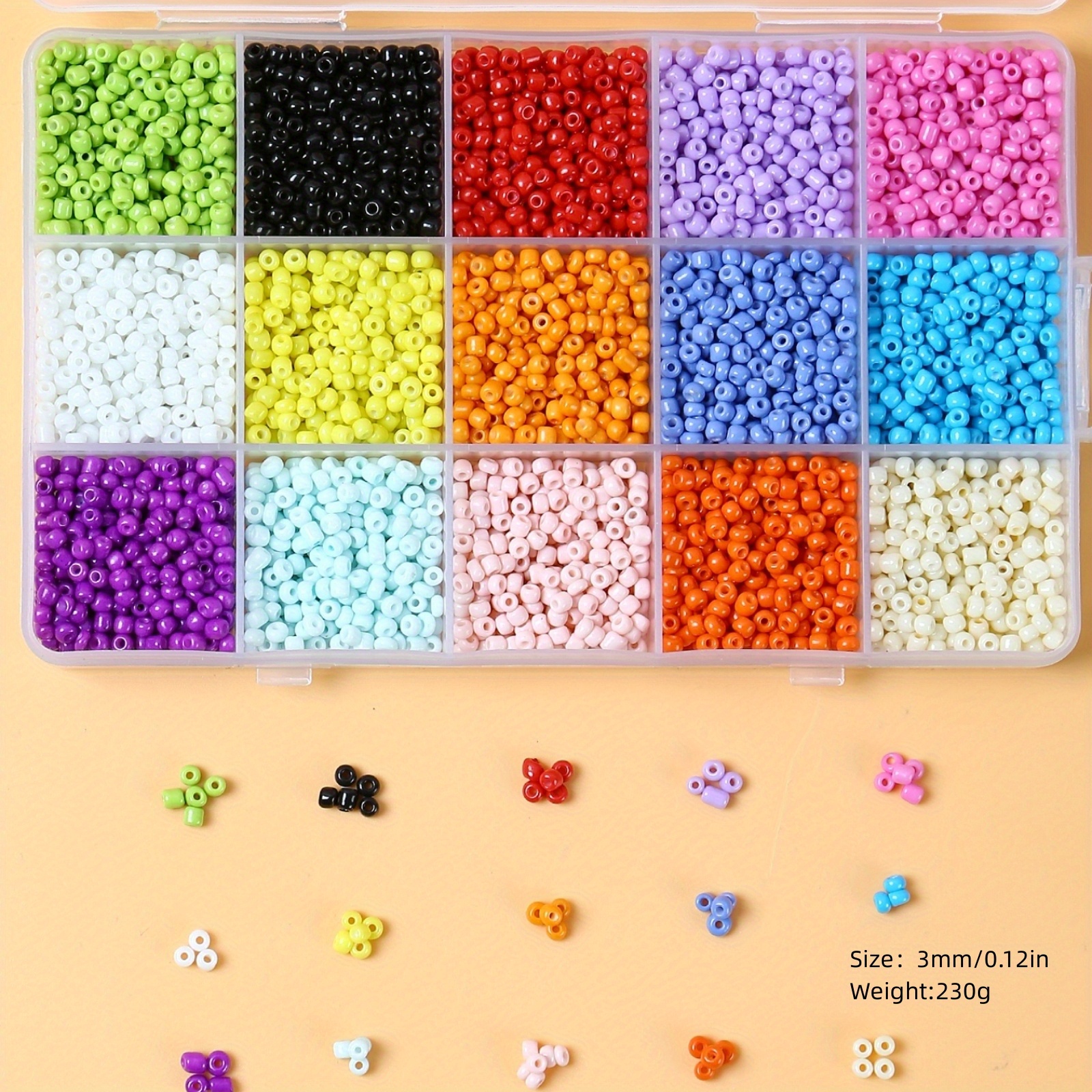 15 Colours of 2mm Seed Beads in a Plastic Sectioned Box 