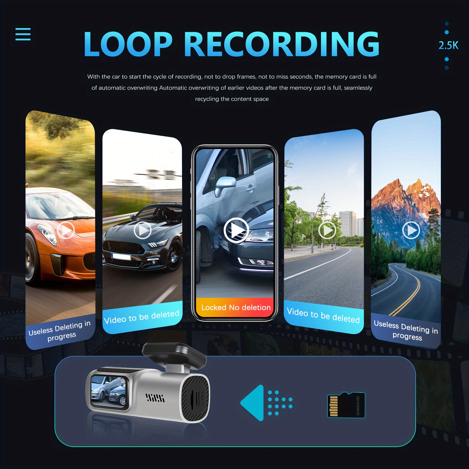 2.5K Dash cam Built-in WiFi With APP Control Front 1660P Dash