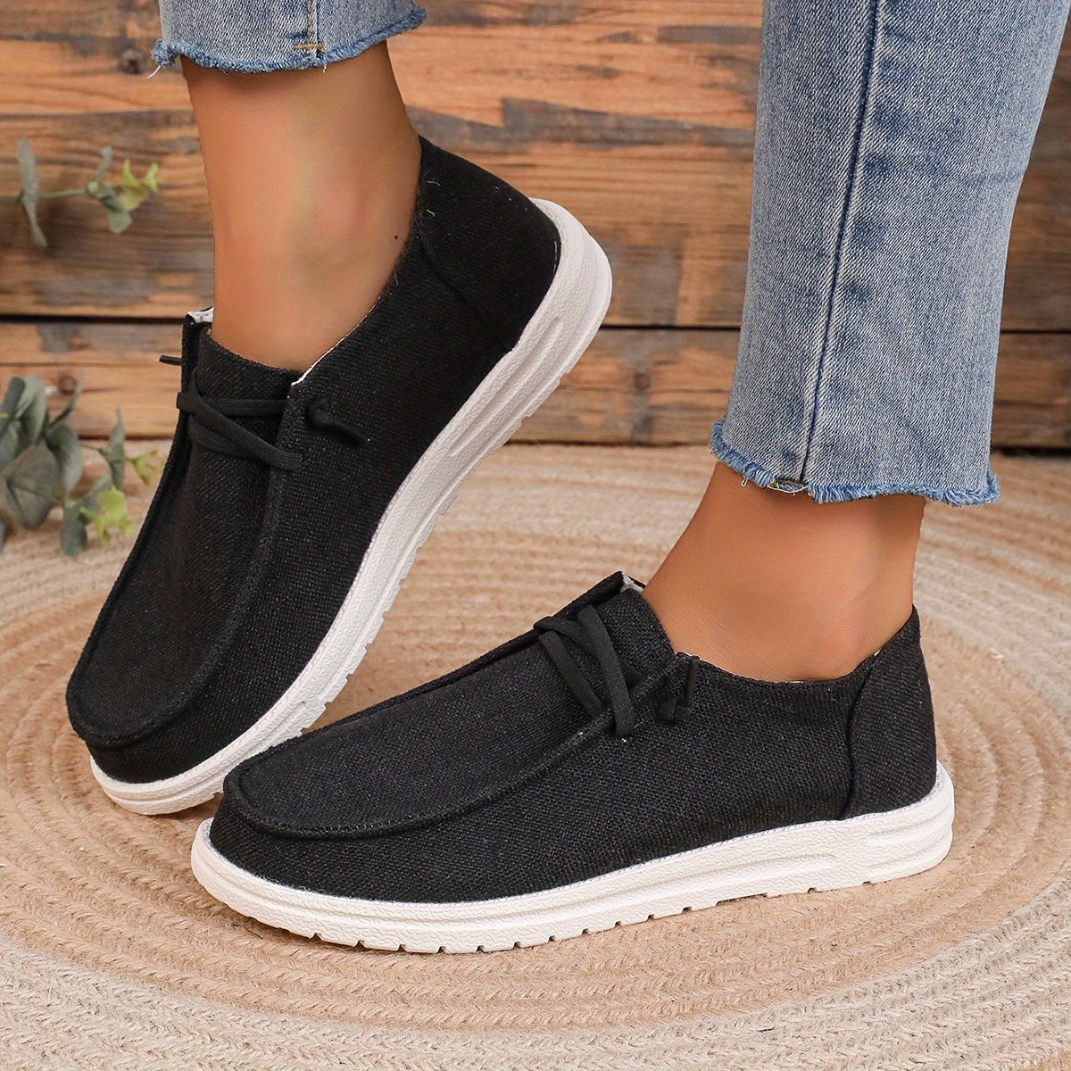 Women's Solid Color Canvas Shoes Casual Lace Outdoor Shoes - Temu