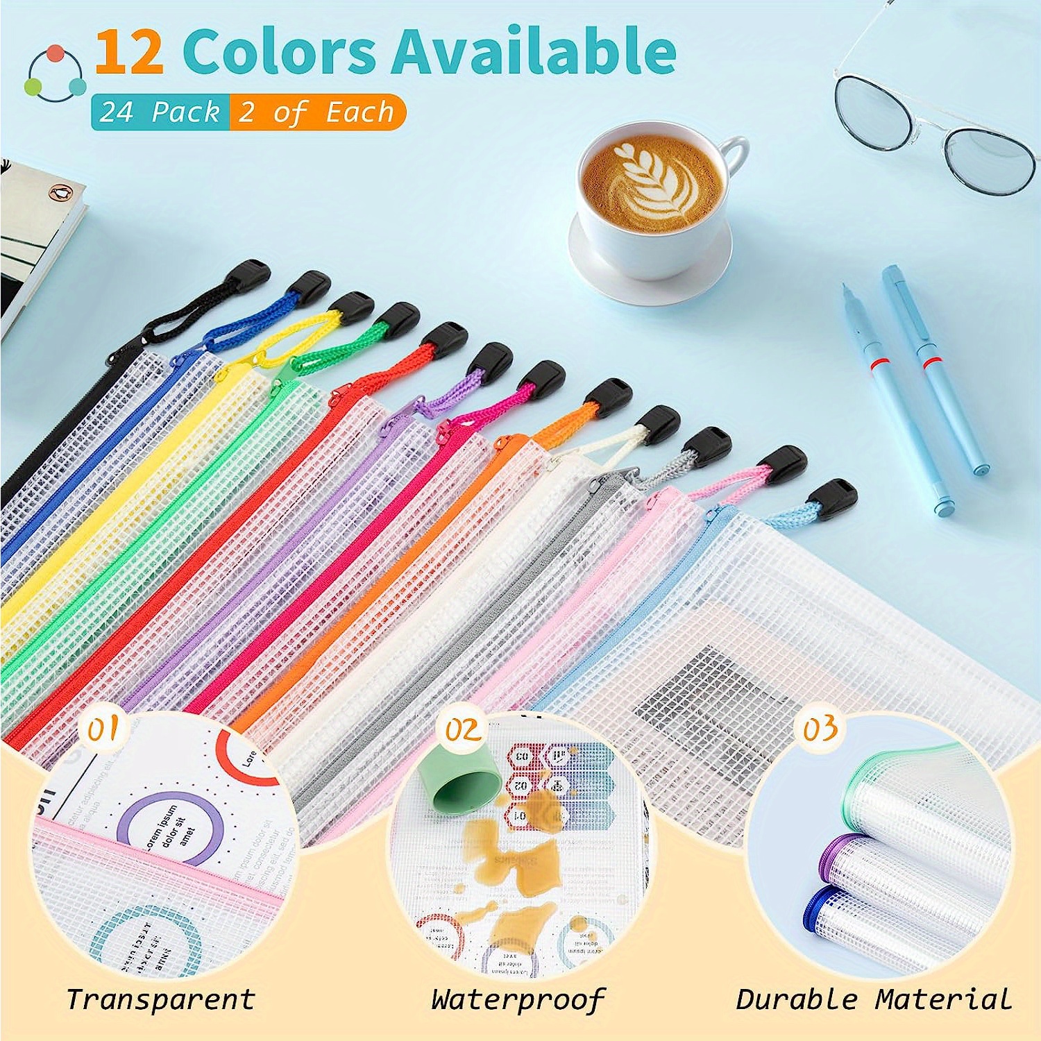 12 Colors Zipper Pouch Organizing Letter Size A4 Size Zipper Temu