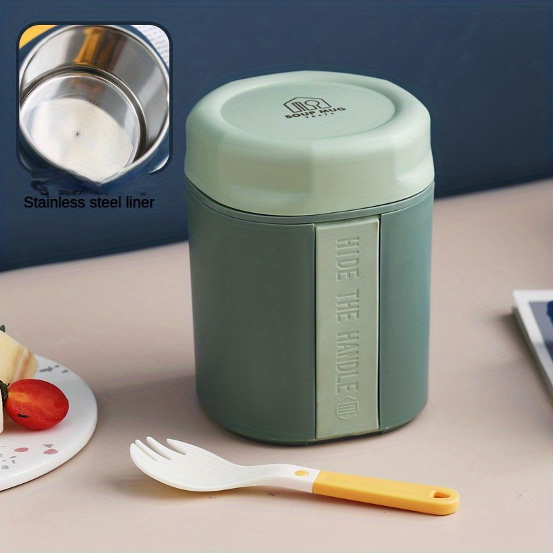 Thermal Lunch Box With Handle Folding Spoon Microwave Safe Soup