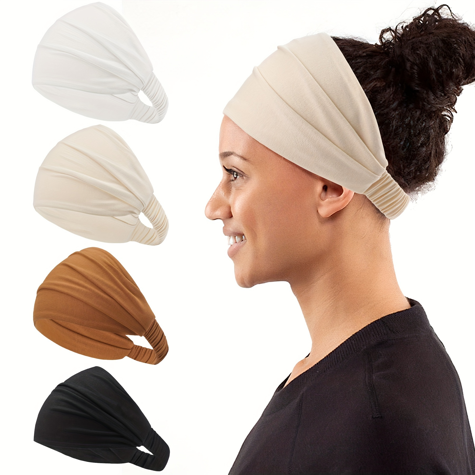 

1pcs Solid Color Elastic Headband Wide Brimmed Hair Band For Makeup Sporty Yoga Workout Use