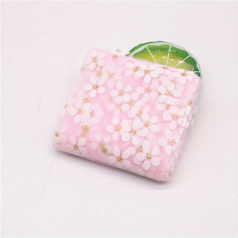 6cm/2.4inch 5yards Tulle Daisy Ribbon Roll Diy Handmade Craft Hair Ornament Baking Cherry Blossoms Printed Mesh Fabric Supplies
