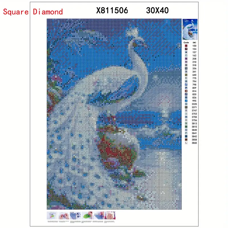 5d Diamond Painting White Peacock Diy Full Round Square - Temu