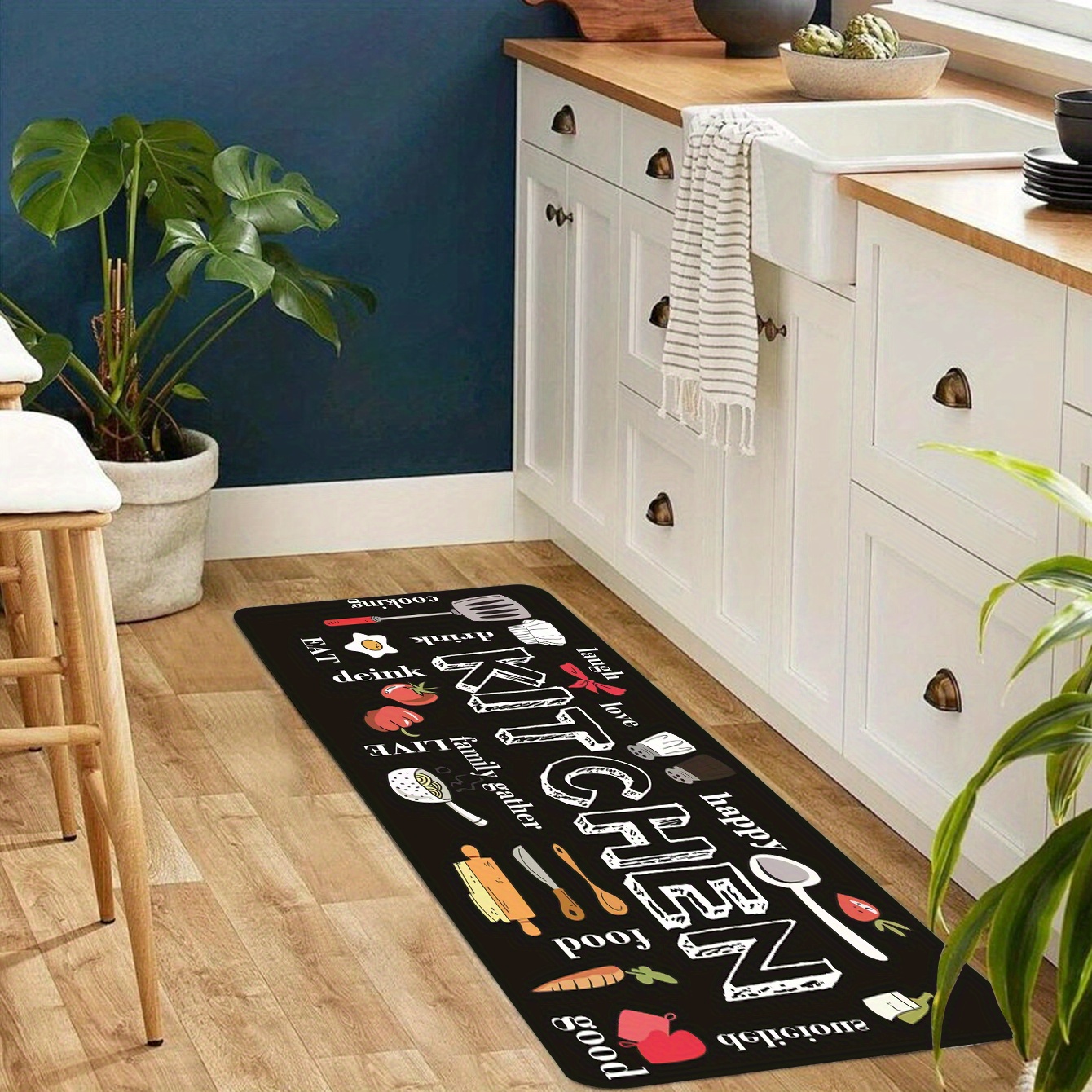 Kitchen Floor Mat Kitchenware And Food Pattern Rug Modern Kitchen Rug