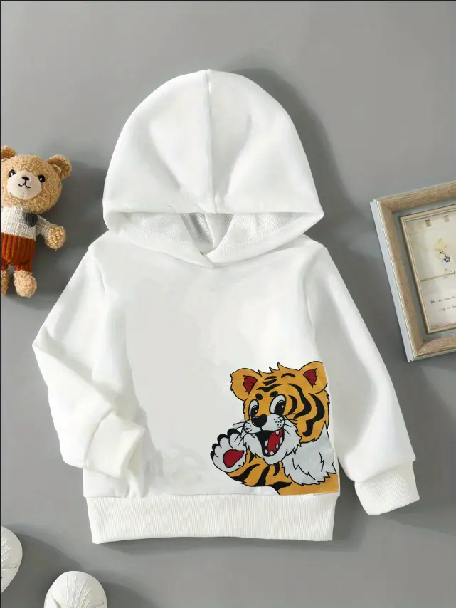 toddler baby boys girls casual set cute tiger pattern hooded long sleeve top tiger print pants childrens sports set details 0