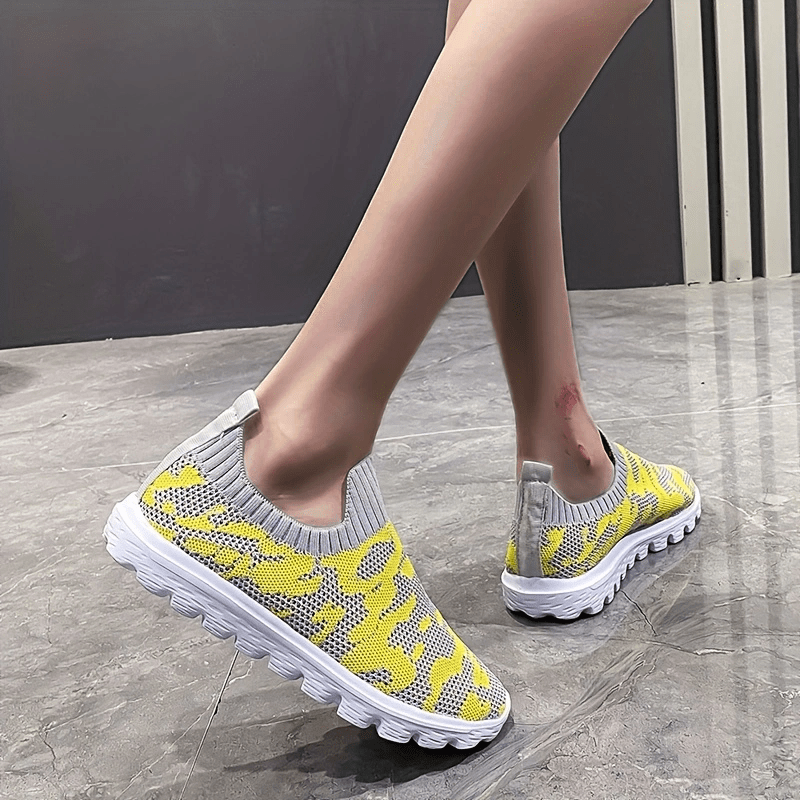 Women's Chunky Platform Sneakers - Orthopedic Walking Shoes With Knit Upper & Non-Slip Sole