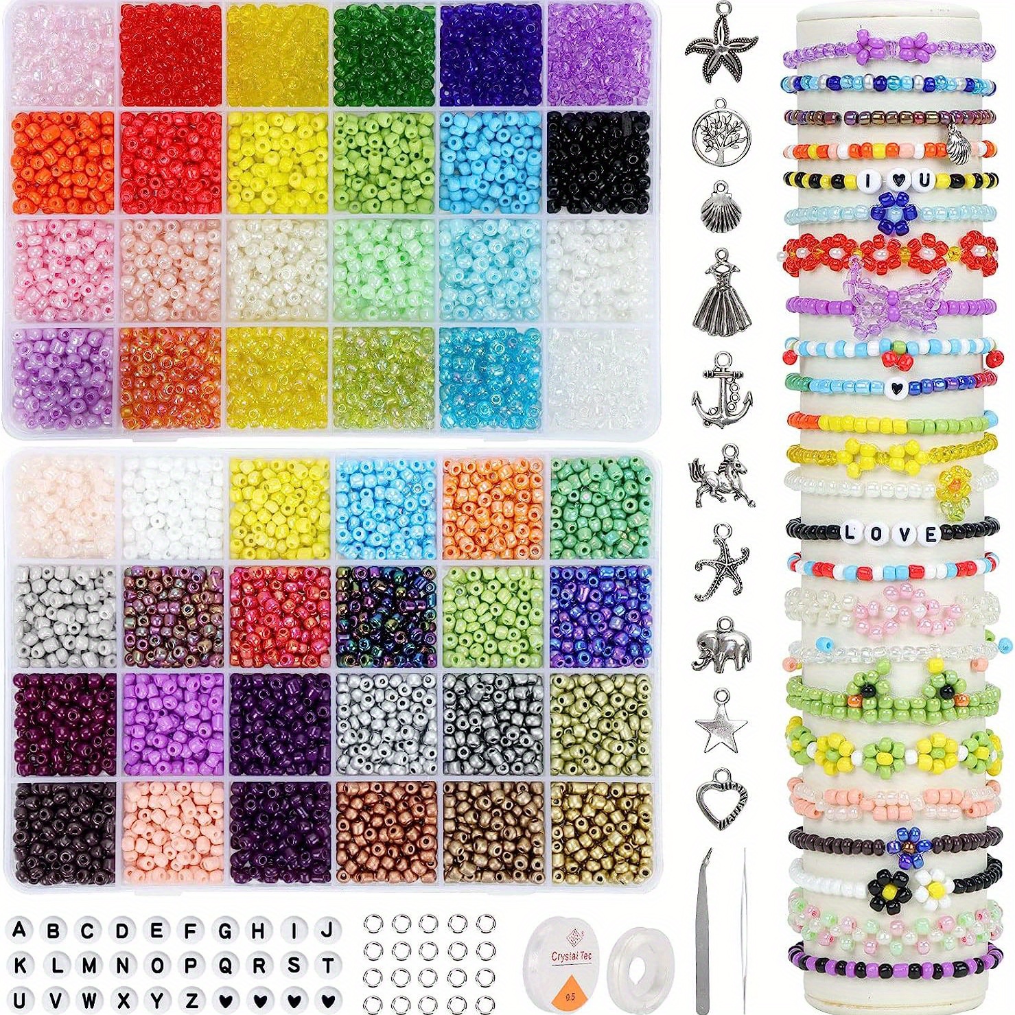 UOONY 35000pcs 2mm Glass Seed Beads for Jewelry Making Kit, 250pcs Alphabet  Letter Beads, Tiny Beads Set for Bracelets Making, DIY, Art and Craft with