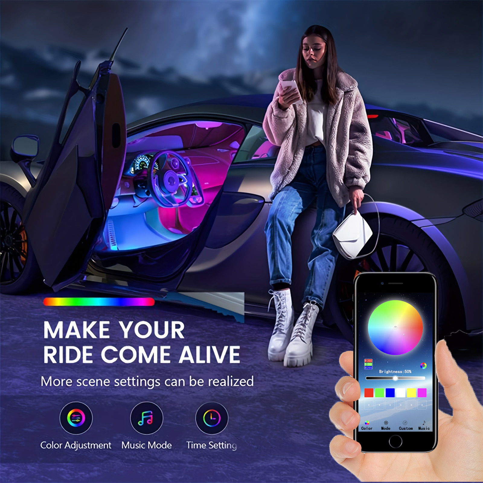 Luci A Led Auto 48rgb Accessori Auto, Controllo App Allinterno Luce  Dellauto Porta Usb, Luci Cambio Colore Sincronizzazione Musicale Interni  Auto, Controllo App, Alta Qualità E Conveniente