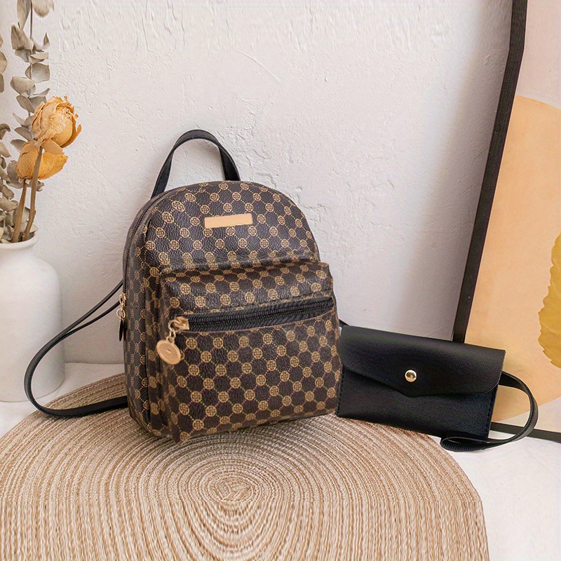 Cute Zipper Backpack, Geometric Pattern Backpack With Adjustable Strap,  Handbag Coin Purse - Temu