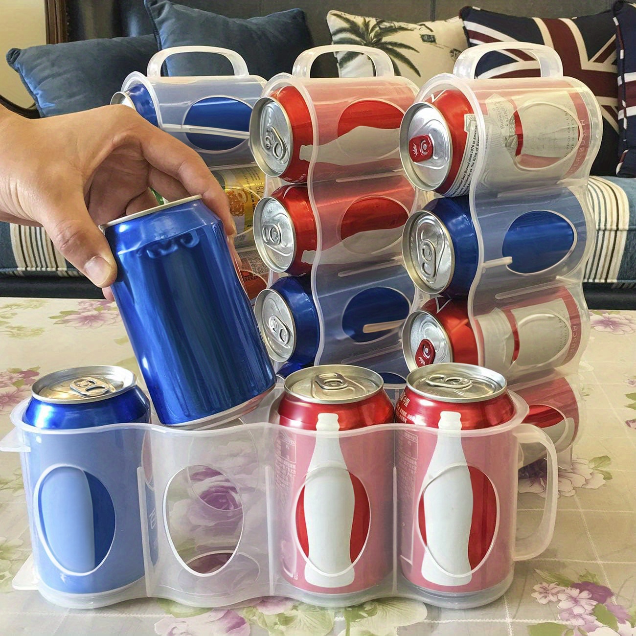  Dispensador de latas de soda para refrigerador de 3 filas,  organizador de latas de soda con deslizamiento automático - Organizador de  bebidas para nevera perfecto para refrescos, cerveza y otras bebidas
