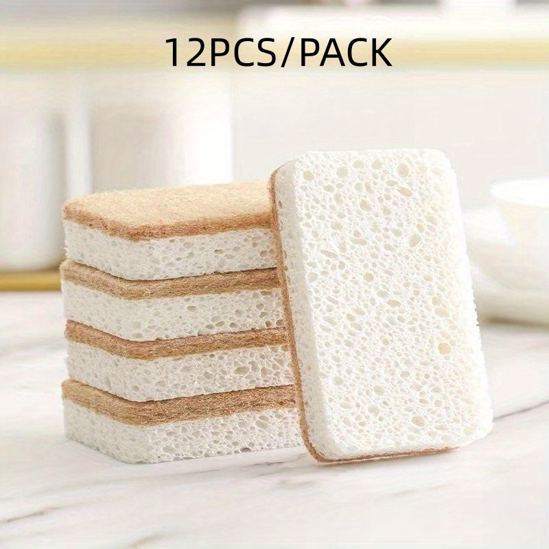 12 Pack Kitchen Sponge - Compostable Cellulose and Coconut Walnut Scrubber  Sponge - Eco Friendly Biodegradable Natural Sponges for Dishes