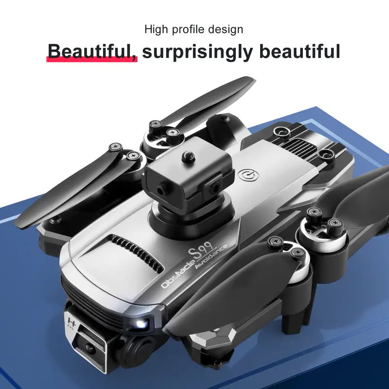 hd dual camera, rmg s99 drone hd dual camera hand gestures to take pictures or videos emergency stop one key take off and landing brushless motor optical flow positioning foldable electric adjustment camera angle four sided obstacle avoidance details 9