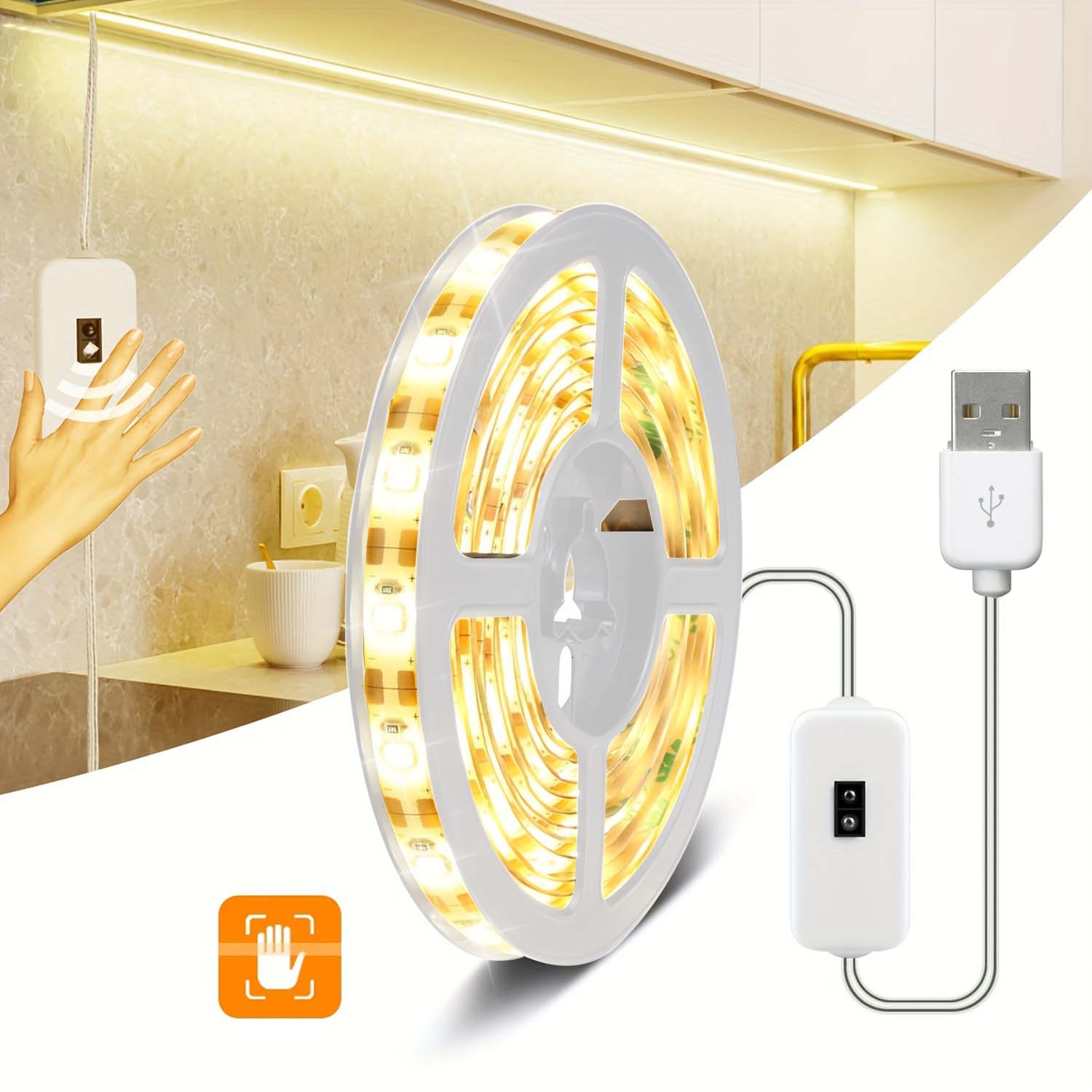 GOMING DC 5V Tira LED COB USB Blanco Frío 6000K CRI 93+ Alimentado