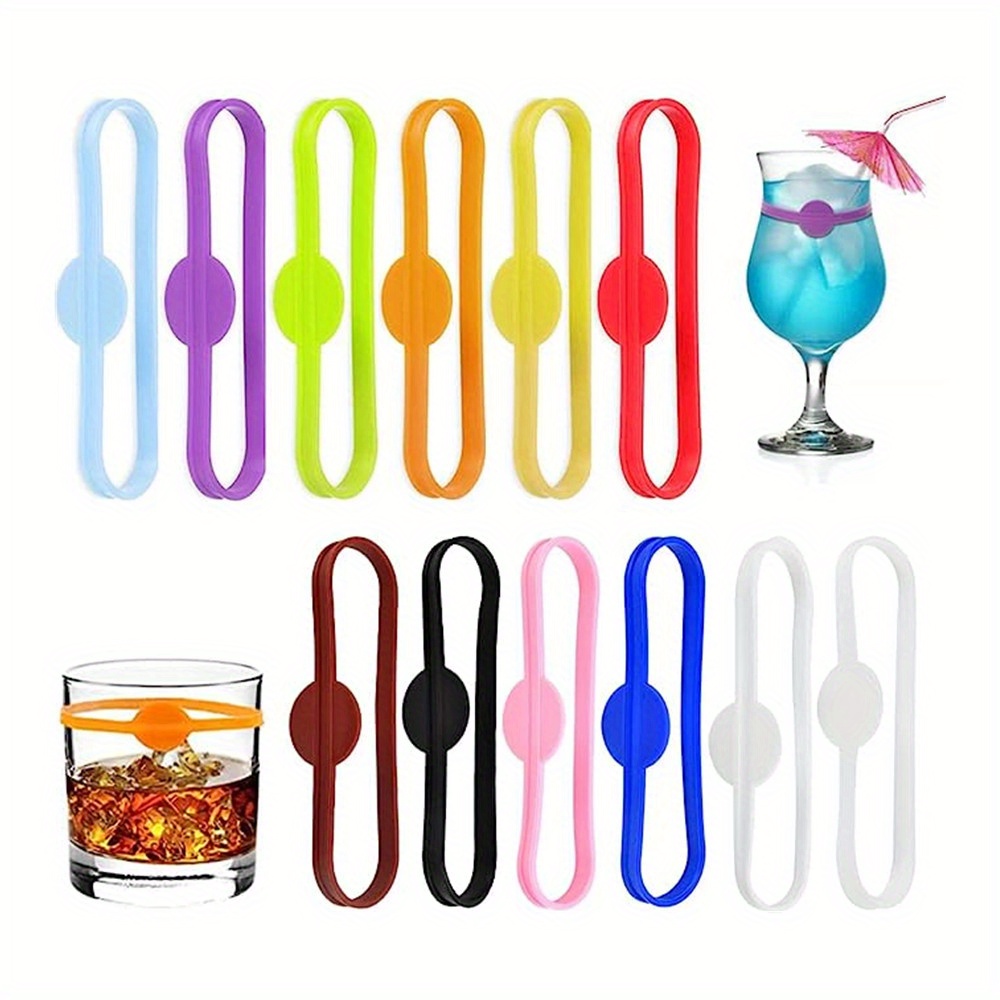 24pcs, Wine Glass Charms Markers Colorful Silicone Glass Markers Waterproof  Drink Markers Cocktail Cup Markers Champagne Cup Labels Rings Bottle Strip