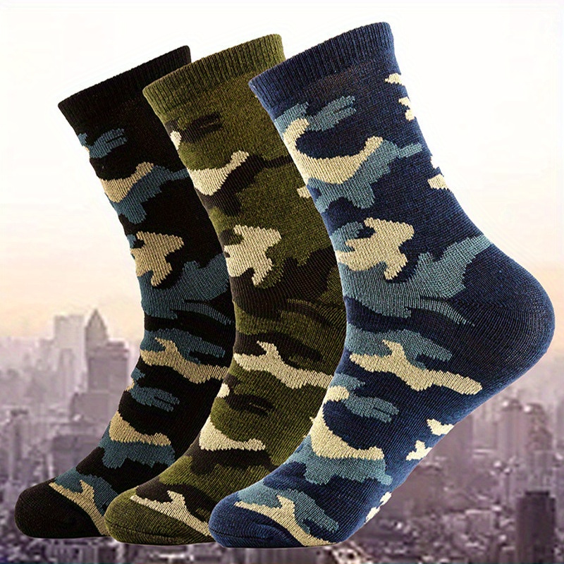3 Pairs Of Men's Camouflage Compression Socks, Comfy Breathable Socks For Outdoor Wearing All Seasons Wearing
