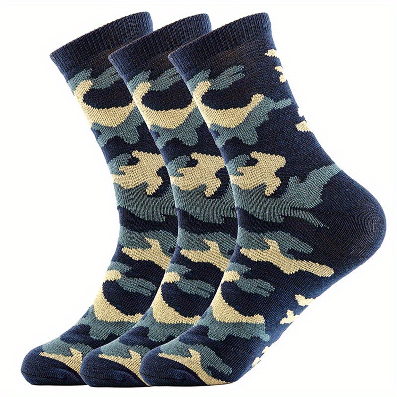 3 Pairs Of Men's Camouflage Compression Socks, Comfy Breathable Socks For Outdoor Wearing All Seasons Wearing