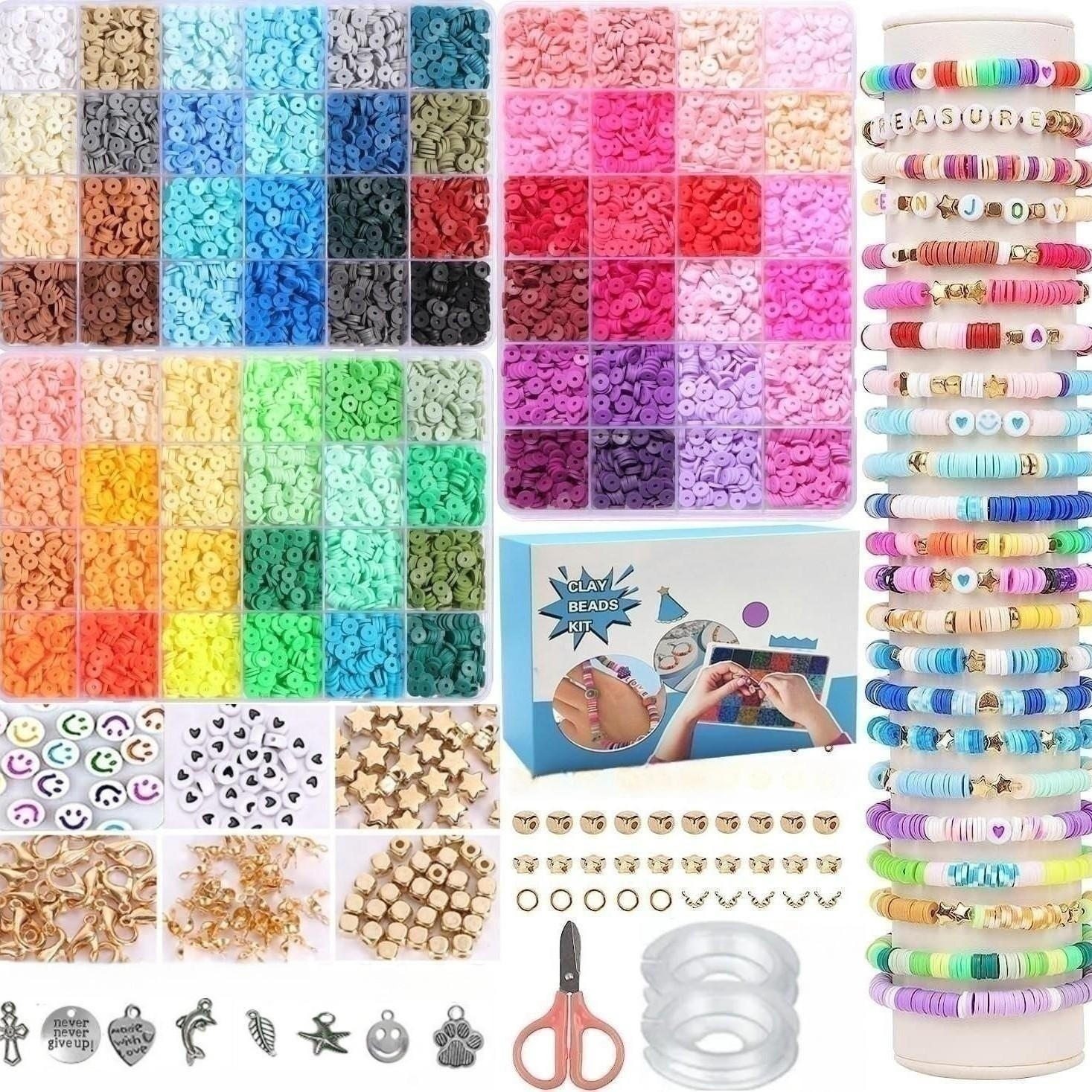 LANGTAOSHA 17250pcs Clay Beads for Bracelets Making Kit - 3 Boxes Jewelry  Making Kit for Girls, 6mm Flat Clay Beads and Seed Beads 2mm Tiny Beads  Kit, DIY Craft…