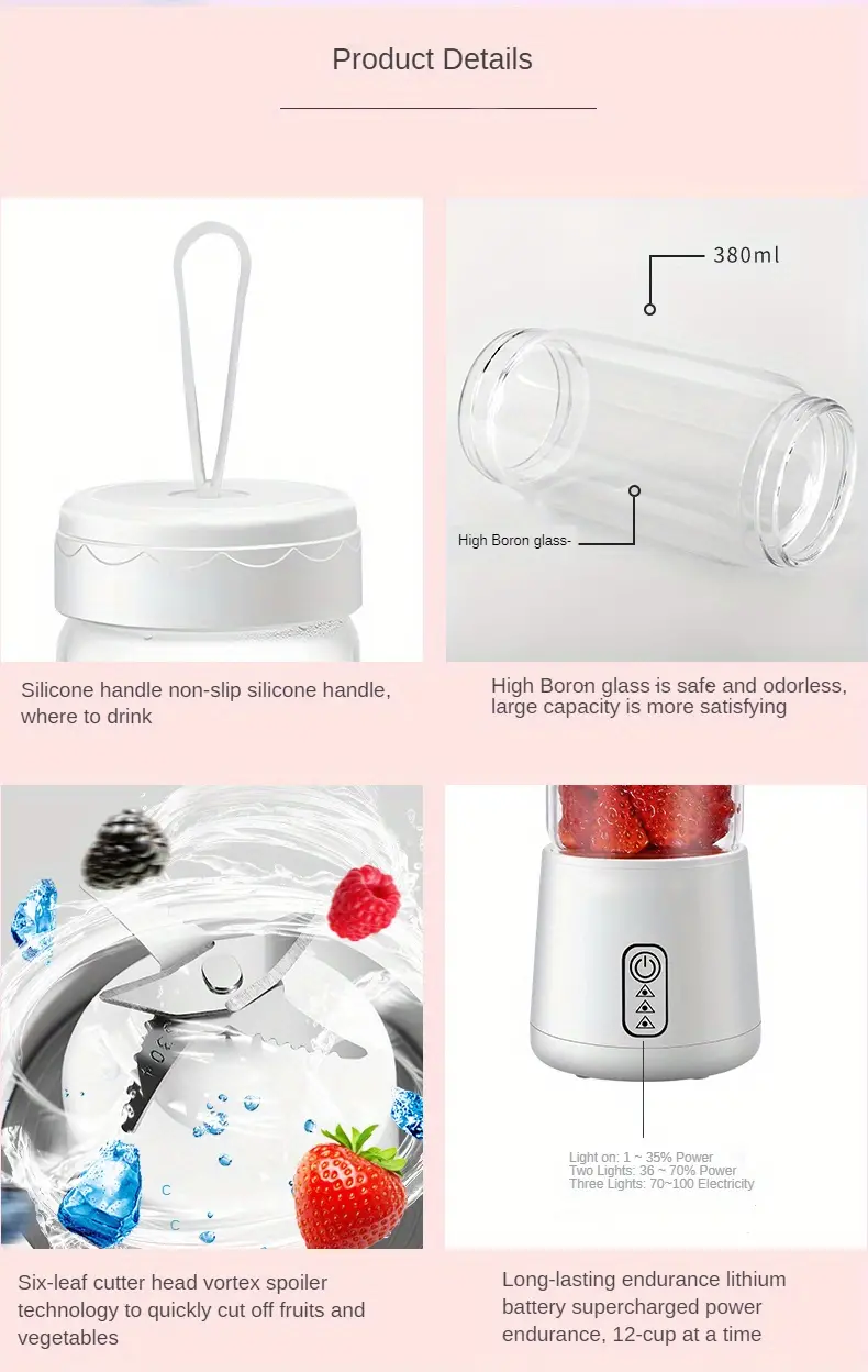 usb rechargeable portable electric juicer cup for smoothies and sports juice blending details 3